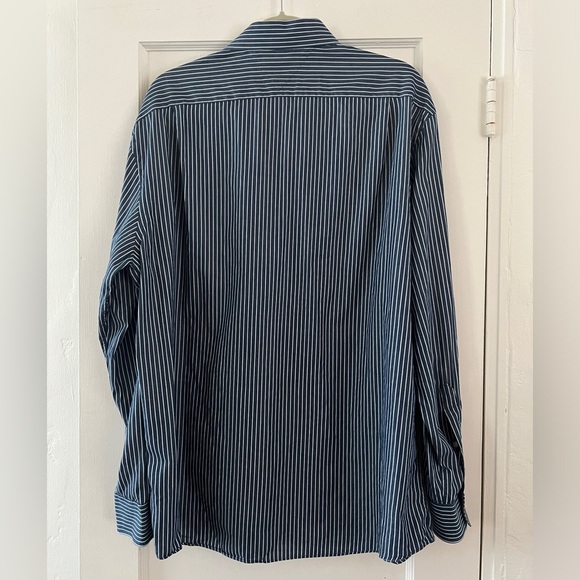 Tommy Hilfiger blue white cotton pinstripe men’s button up dress shirt slim fit - Picture 4 of 15